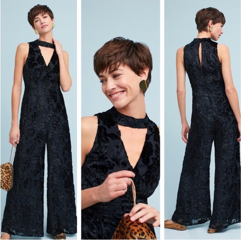 Anthropologie Maeve Laurette floral burnout velvet jumpsuit
